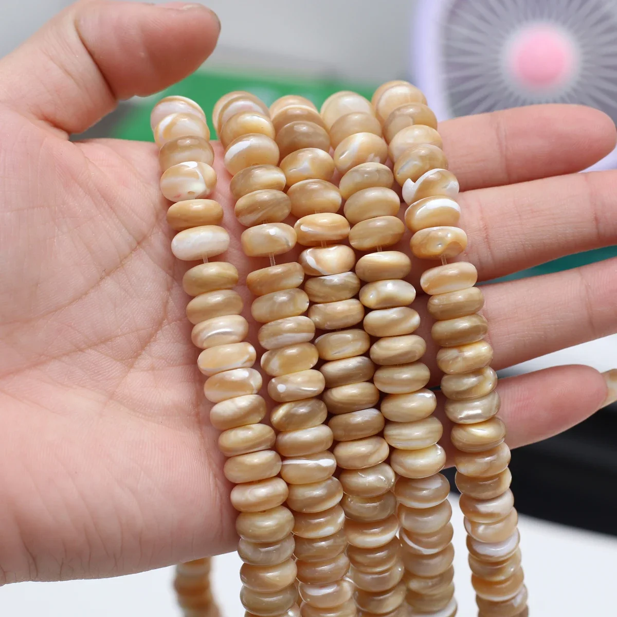 5x10mm Natural Sea Shell Abacus Beads Wavy Band Shell Flat Rondelle Spacer Loose Beads for DIY Necklace Jewelry Making Supplies
