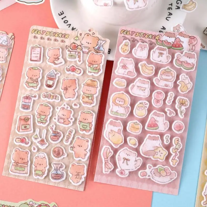 Autocollants en tissu feutré avec animaux de dessin animé, autocollants en relief 3D créatifs, amusants pour Scrapbooking, décoration de carnet de notes, papeterie, 1/6 pièces