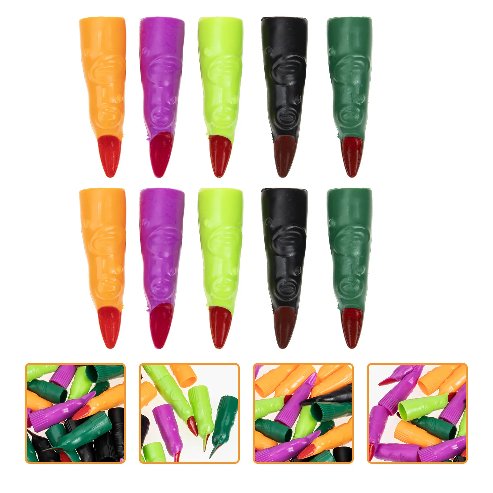 

40Pcs Halloween Witch Fingers Fake Nails Colorful Plastic Fingernails Prank Props Cosplay Supplies Witch Fingers