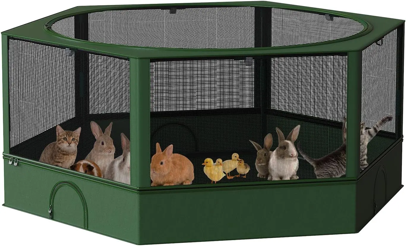 

Small Animal Playpen, Chicken Brooder Box with Cover, Waterproof Indoor Outdoor Pet Cage with Sturdy Metal Frame for Bunny, Guin
