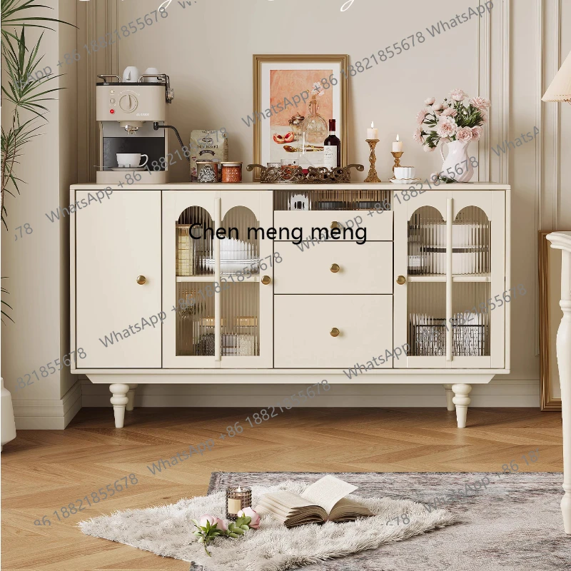 

French Cream Style Meal Side Home Restaurant Cherry Wood Tea Cabinet Integrated American Storage Cabinet