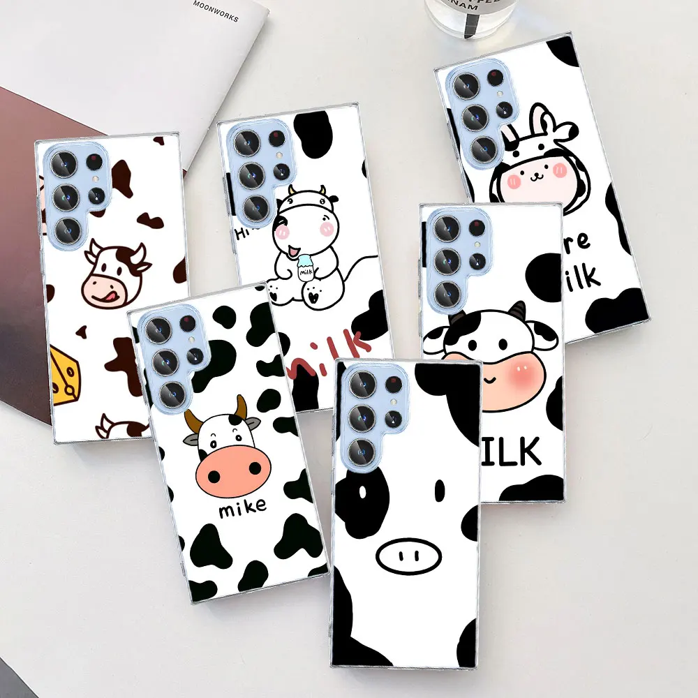 Cute Cow Spots Case For Samsung Galaxy S26 S25 Edge S22 S23 S24 S20 Ultra S21 FE S10 Plus TPU Transparent Soft Phone Cover Shell