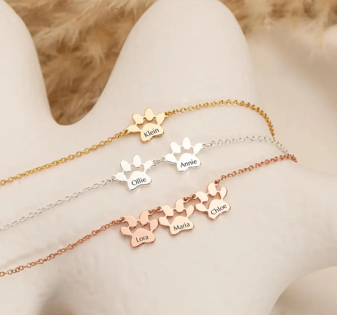 Personalized custom stainless steel cat paw bracelet carved with pet names cat paw bracelet for cat lovers
