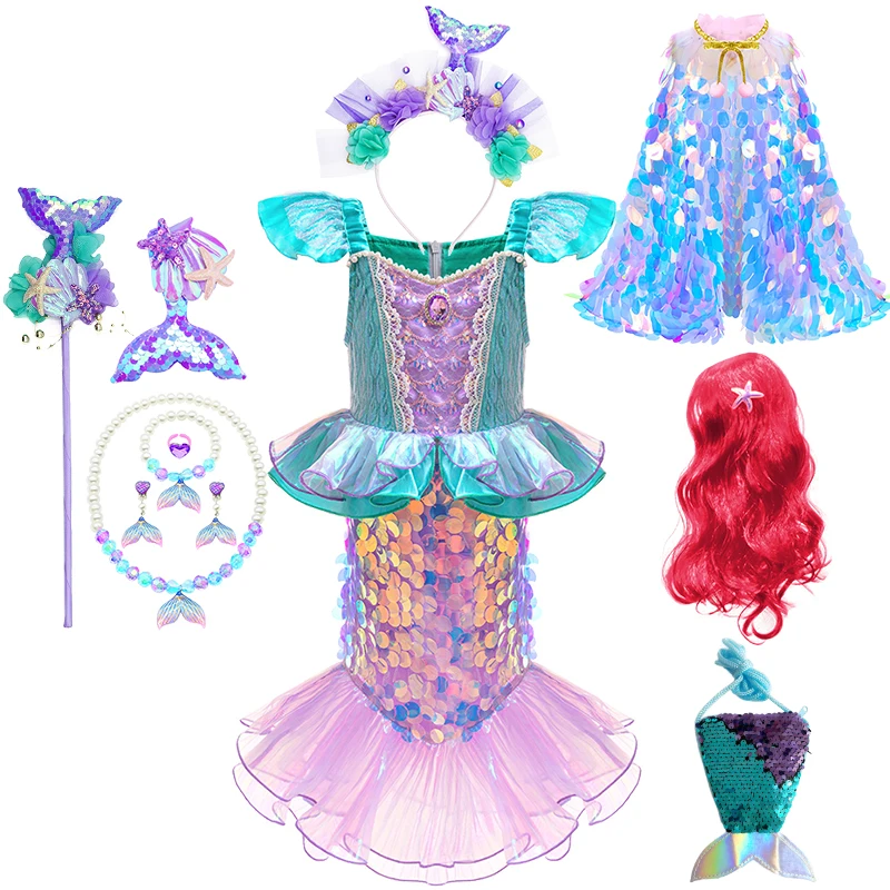 

Christmas Shiny Sequin Mermaid Princess Dress for Girls Halloween Children's Birthday Party Fishtail Costume Fancy Girl Clothes