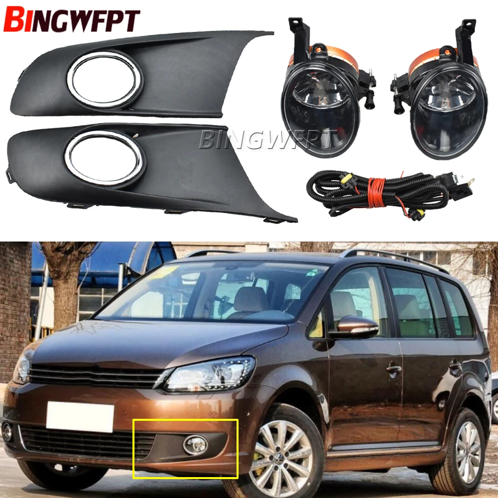 1 zestaw halogenowych świateł przeciwmgielnych + osłona grilla + zestaw wiązki przewodów do VW Golf 6 do Jetta 6 Caddy Touran Tiguan