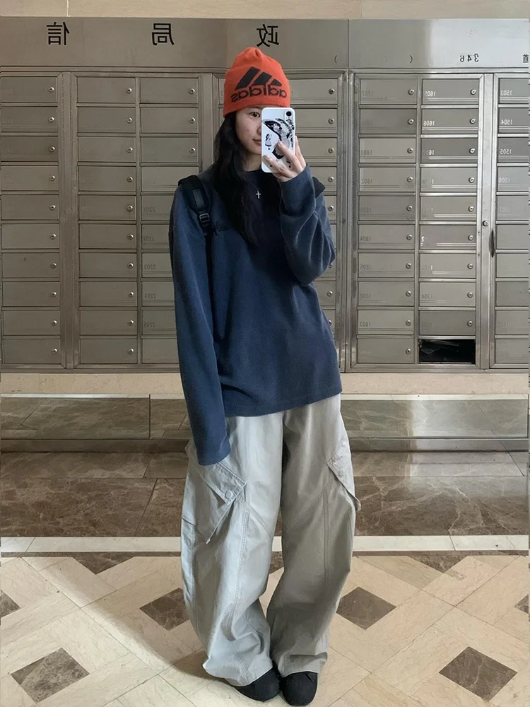 Retro American Wer id Long Sve T-irt Women's Loose Couple High Street Embroidery Top Autumn 2025 New Sle Commute Wind