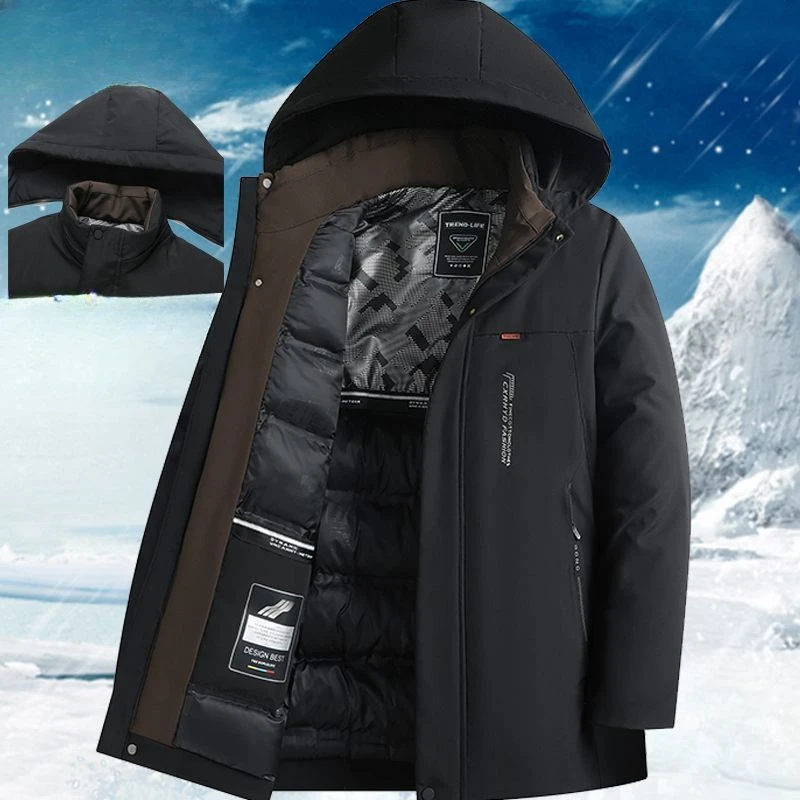 2023 New Men Down Cotton Coat Winter Jacket Mid-length Loose Parkas Thicken Warm Fashion Outwear Middle Age Hooded Overcoat