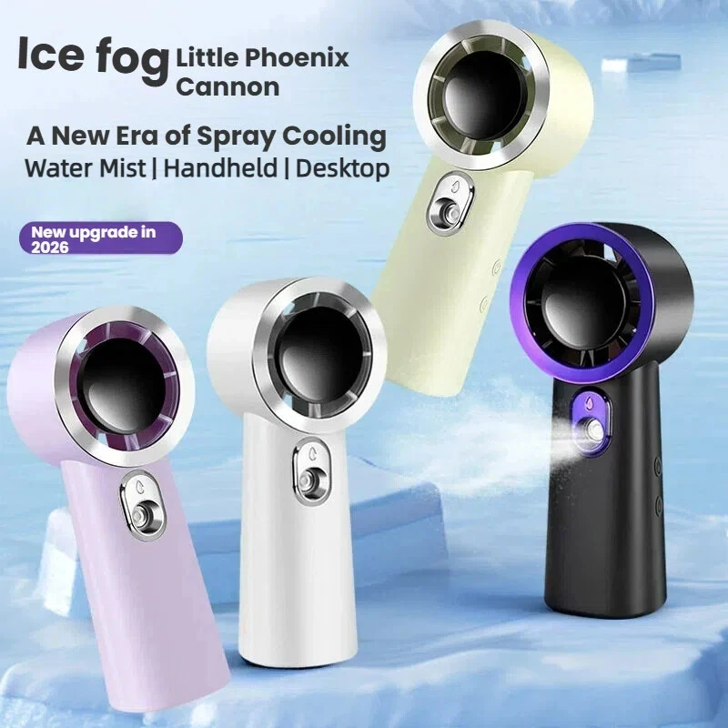 Ventilateur portable haute vitesse à brumisation d'eau 2026, hydratant, 3 niveaux, faible bruit, sans balais, longue autonomie, mini ventilateur de poche pour extérieur