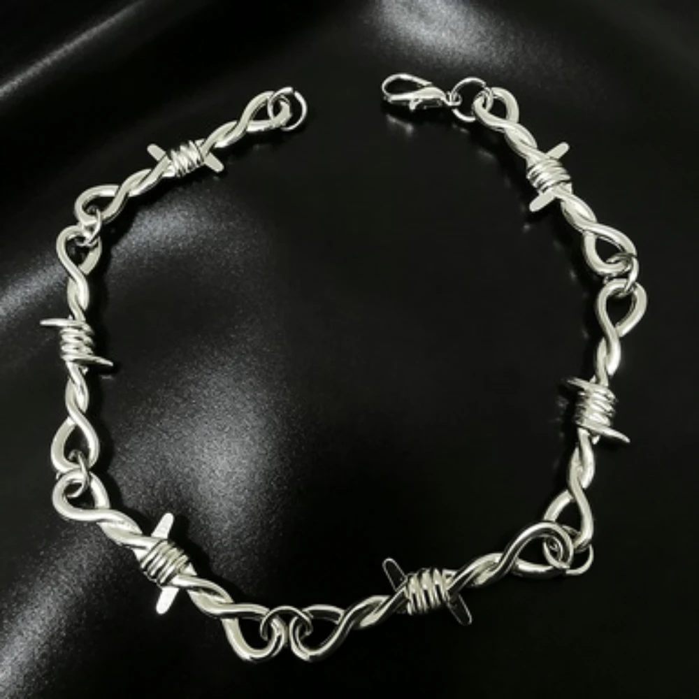 Gothic Punk Cuban Link Bracelet Barbed Wire Chain Bracelets for Men Women Bracelet  Emo Style Jewelry Adjustable