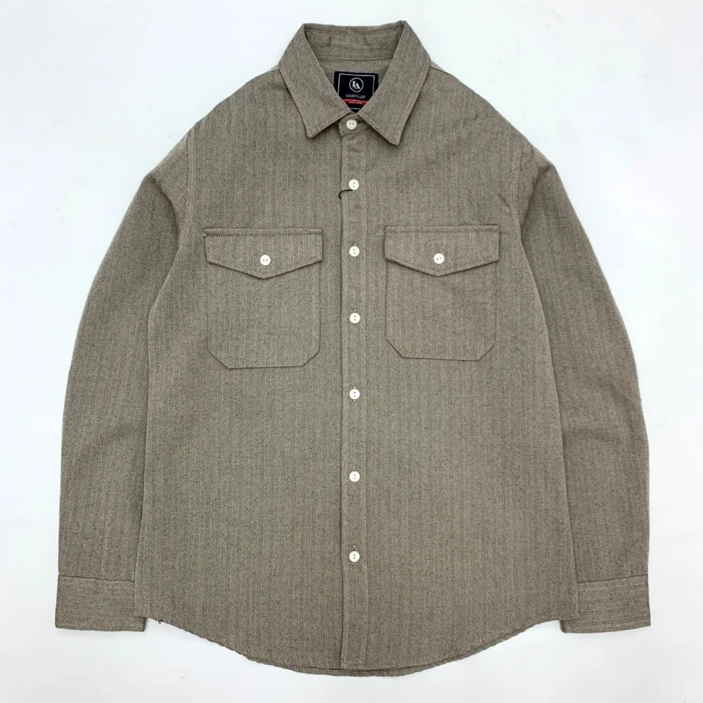 Heavy and thick Amis Kaki hertage-patterned retro style workwear shirt, loose long-sleeved shirt for men