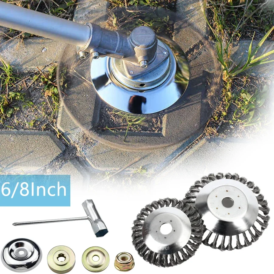 

Upgrade 6/8 Inch Universal Weed Brush Cutter Head and Parts Steel Wire Wheel Brush Garden Trimmer Head for Garden Stone Cracks