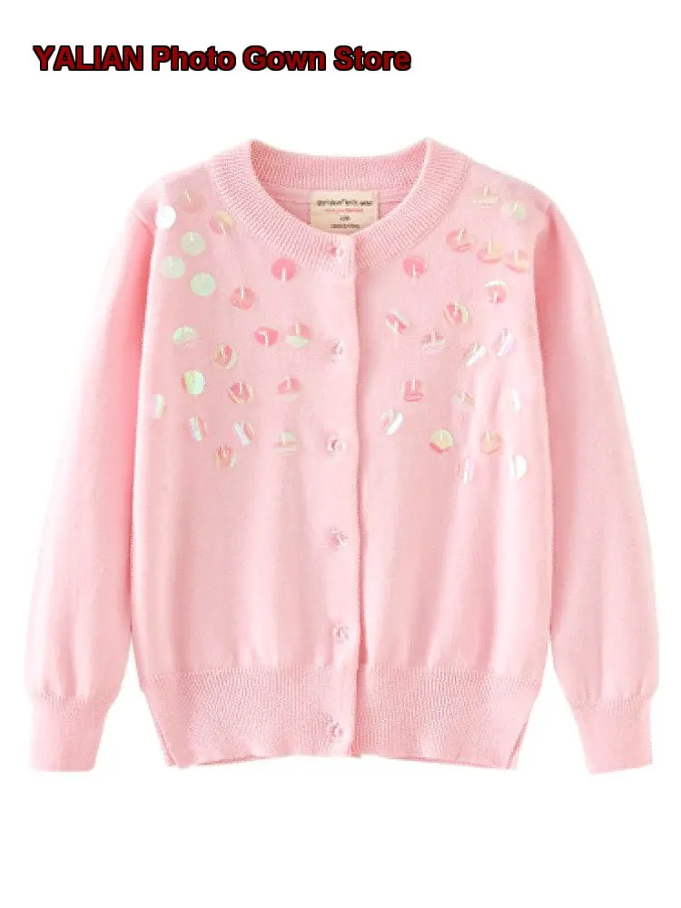 Girls Autumn Spring Sequin Knit Jacket Cotton Knit Top for Girls Kids