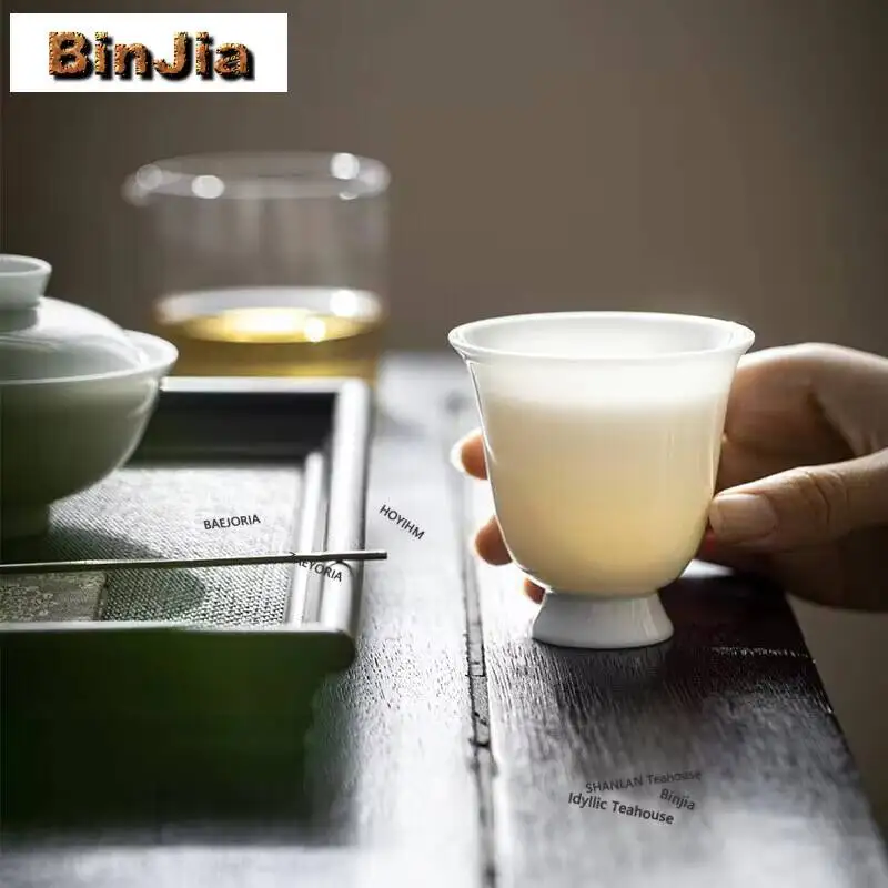 Handmade Ultra Thin Body Porcelain Teacup Shadow Blue Glazed Master Cup Single Master Cup Puer Tea Bowl Kung Fu Teaset Drinkware