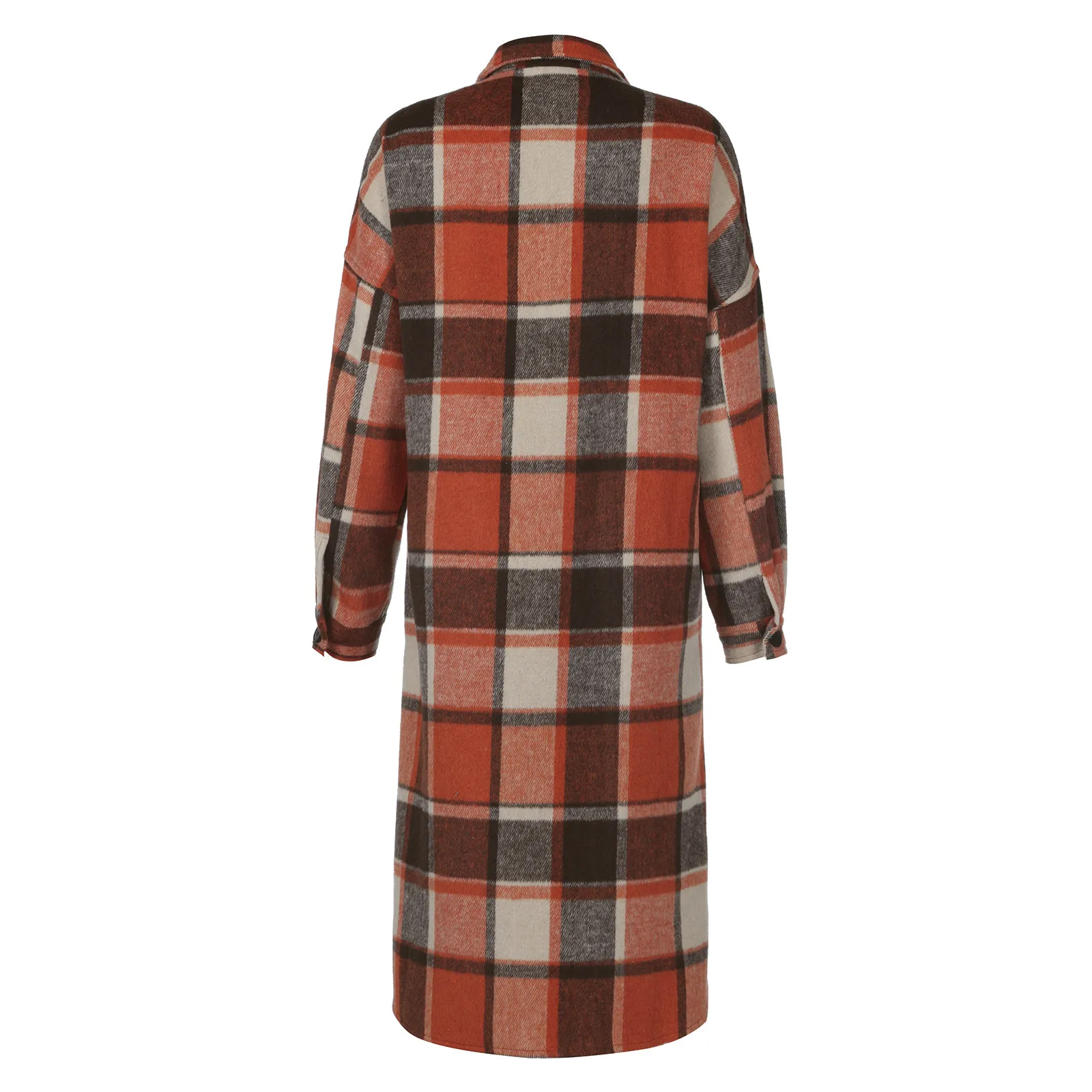 Plus Size Autumn Winter Ladies Plaid Coat Medium Length Side Opening Bag Style Fashionable Flip Collar Coat Street Trend Jacket