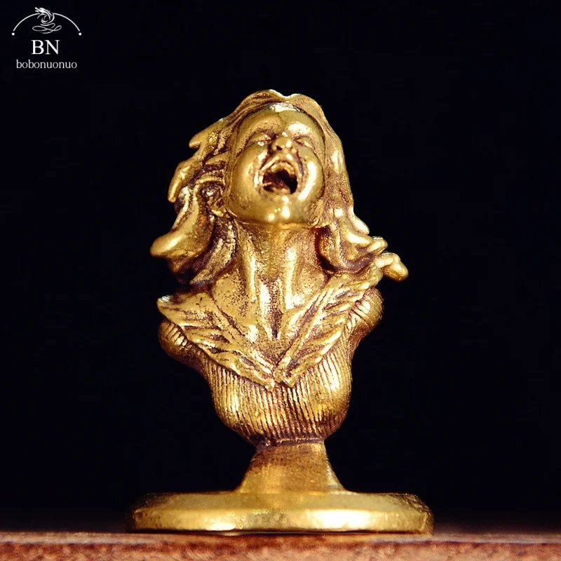 Brass Head Goddess of Screams Small Statue Desktop Ornaments Retro Characters Figurines Home Decorations Crafts Accessories