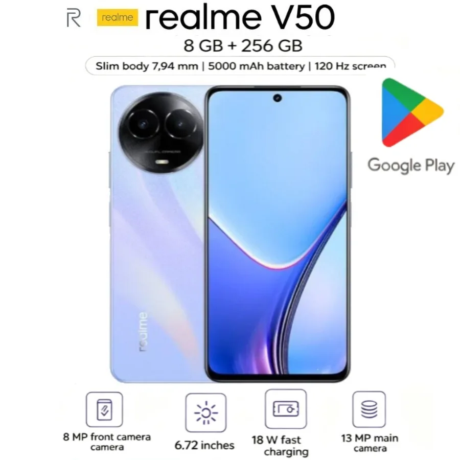 Realme V50 5G Phone 8+256GB 6.72' 120Hz 5000mA Unlocked Android Cell Phone