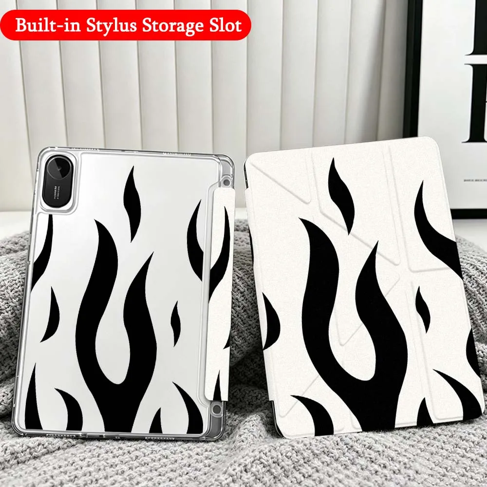 Flame Pattern Design For Xiaomi Redmi Poco Pad 5 6 7 8 Pro SE 11 11.2 12.1 Inch Transparent Y-Shaped Folding Tablet Case