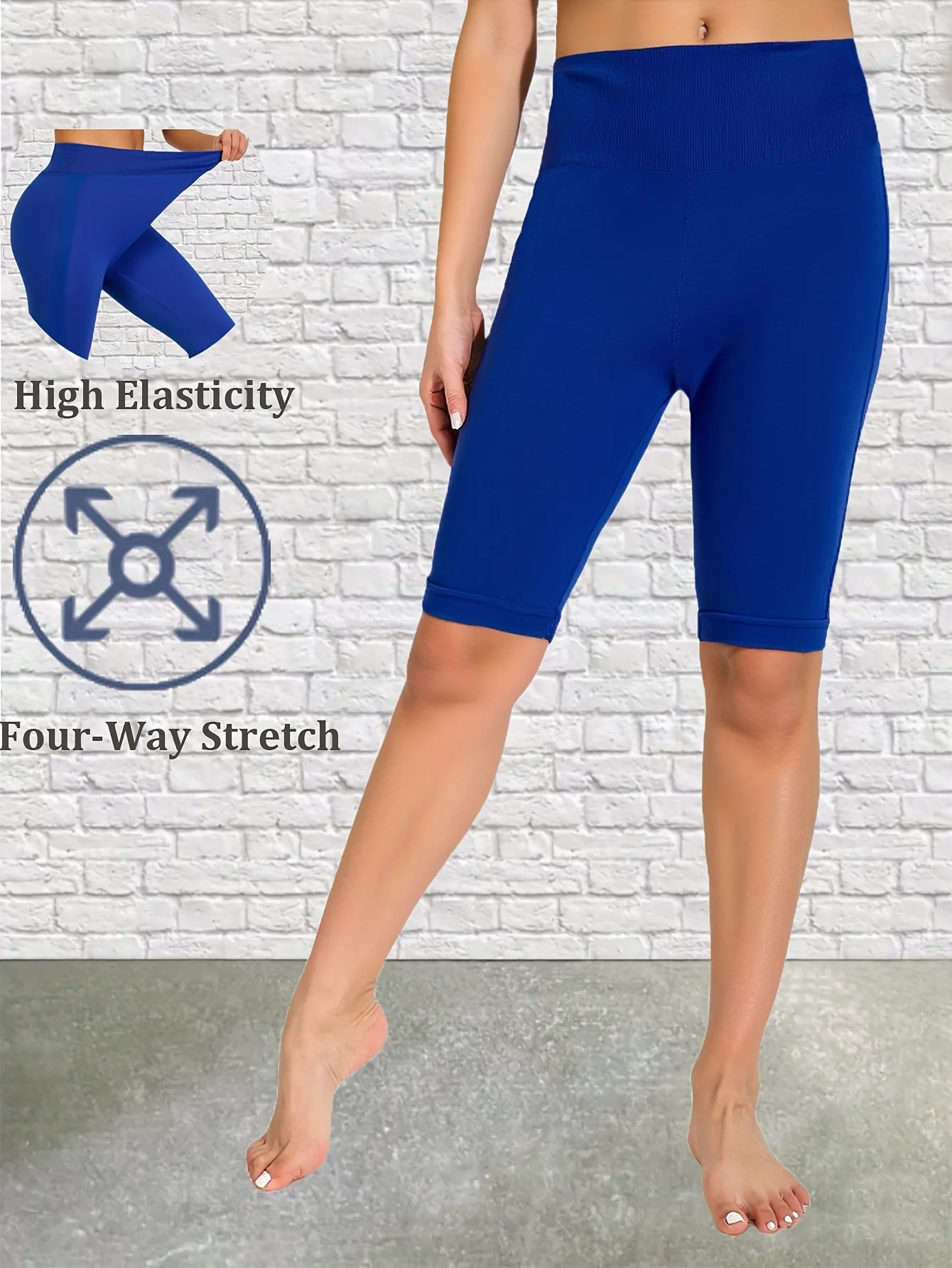 Eye Catching Sapphire Leggings Stylish Casual Solid Color Five Fen Tights Stretchy Soft Yoga Fitness Pants