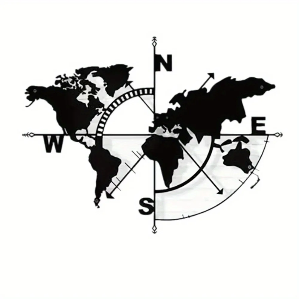 CIFbuy الحديد المطاوع خريطة العالم جدار الفن المعدني البوصلة ديكور المنزل دائم الحديثة الكلاسيكية ديكور داخلي معلق