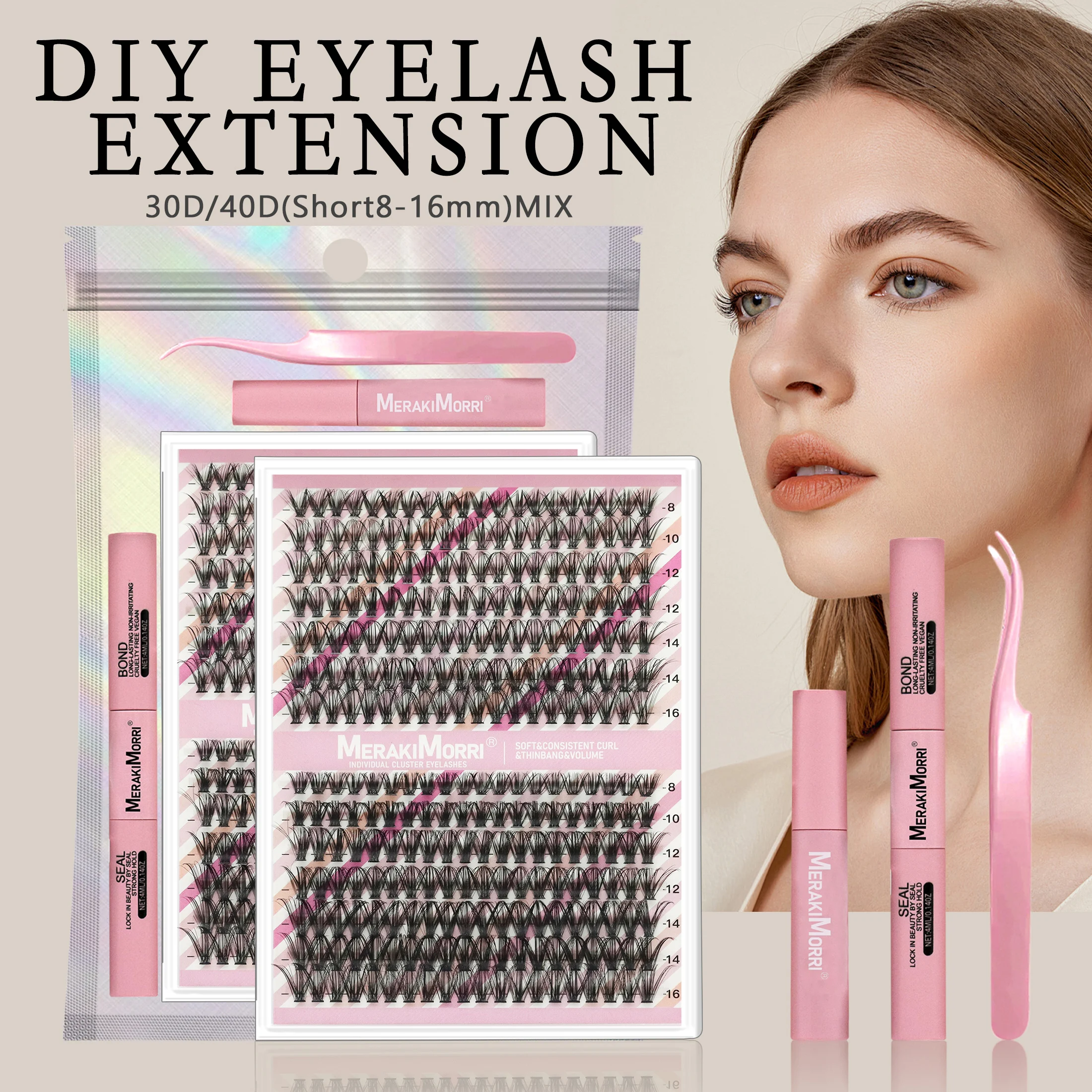 Kit de extensión de pestañas DIY, grupos de pestañas individuales de estilo mixto con removedor de pegamento y pinzas, juego de pestañas postizas para maquillaje de Cosplay