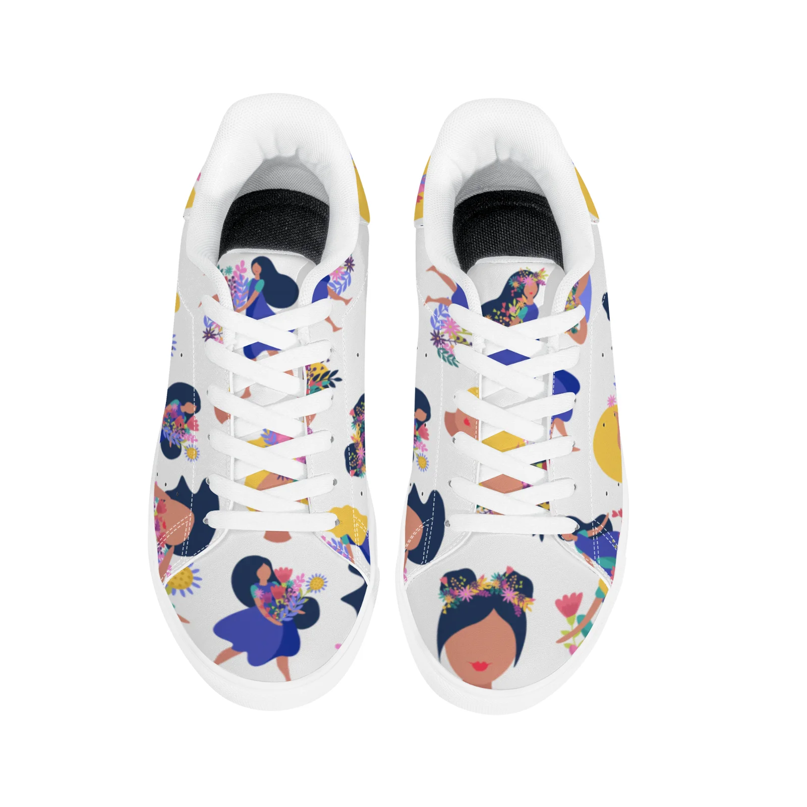 أحذية رياضية كاجوال أنيقة بطباعة كارتونية للفتيات، أحذية رياضية بيضاء عصرية ومتعددة الاستخدامات للرجال والنساء