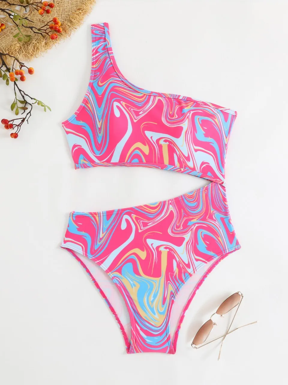 2026 traje de baño de una pieza con estampado de un hombro para mujer, traje de baño de corte alto calado, bañadores para mujer, traje de baño acolchado, ropa de playa