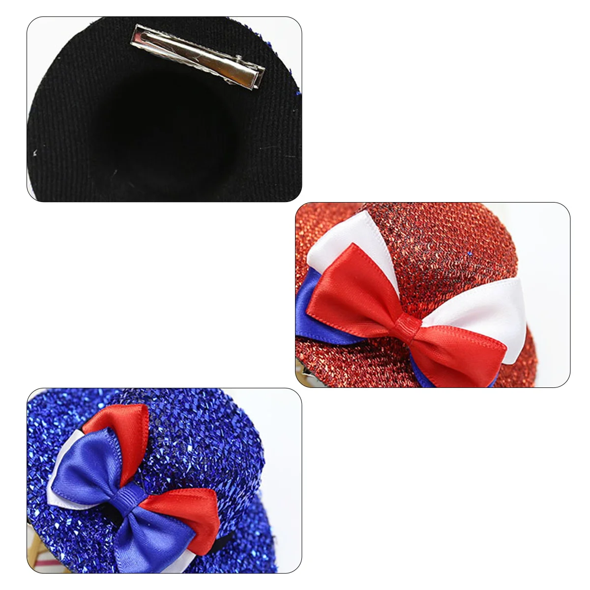 

2 Pcs Party Hairpin Accessories Shiny Cloth Children Adult Hat Clip Blue Red White Bow for Girls Banquet Stage
