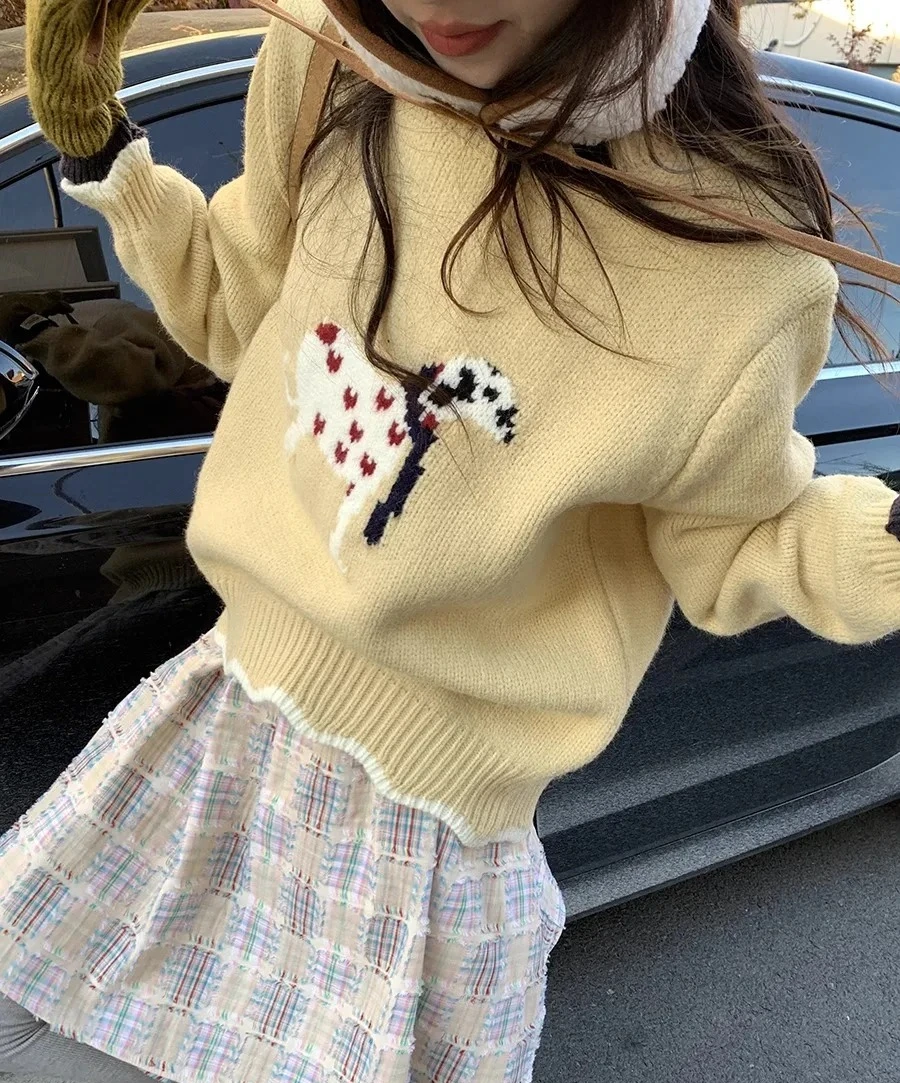 

Women's Lazy Style Cute Dog Jacquard Pullovers Sweaters Autumn Winter O-neck Long