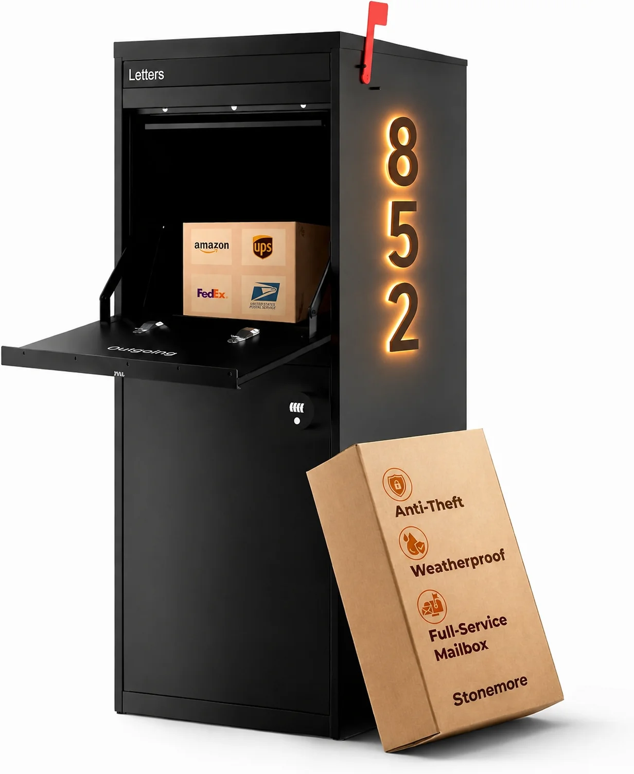 Custom Solar LED Light Mailbox Large Parcel Drop Box With Lock Outdoor Package Delivery Box Weatherproof Secure Post Box Anti-Th