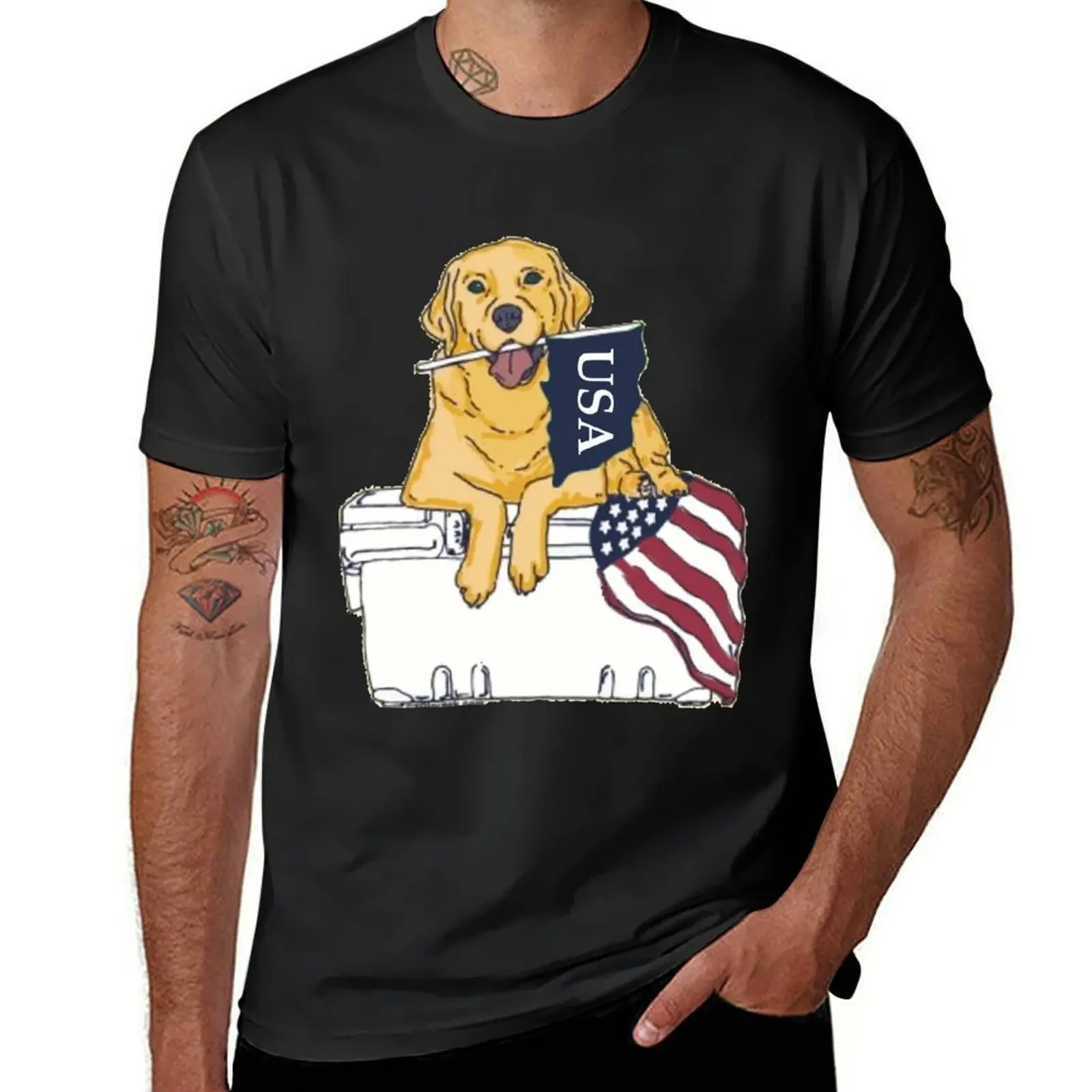 

Dog on Cooler with Flag T-Shirt anime tshirt man clothes Funny t-shirts mens t shirts