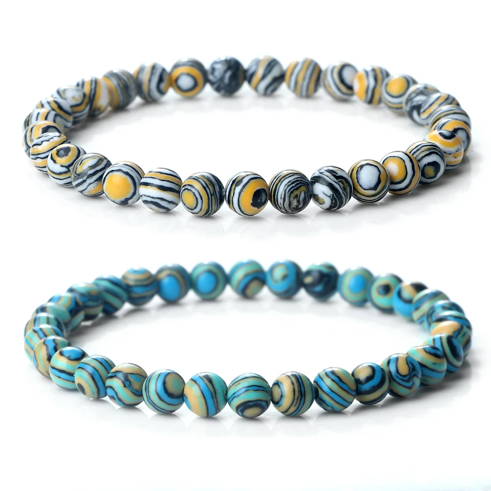 Bohemian Natural Malachite Bracelets 6mm Natural Stone Women Bracelets Men Elastic Rope Strand Bracelet Friendship Jewelry Gifts