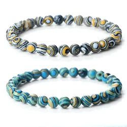 Bohemian Natural Malachite Bracelets 6mm Natural Stone Women Bracelets Men Elastic Rope Strand Bracelet Friendship Jewelry Gifts