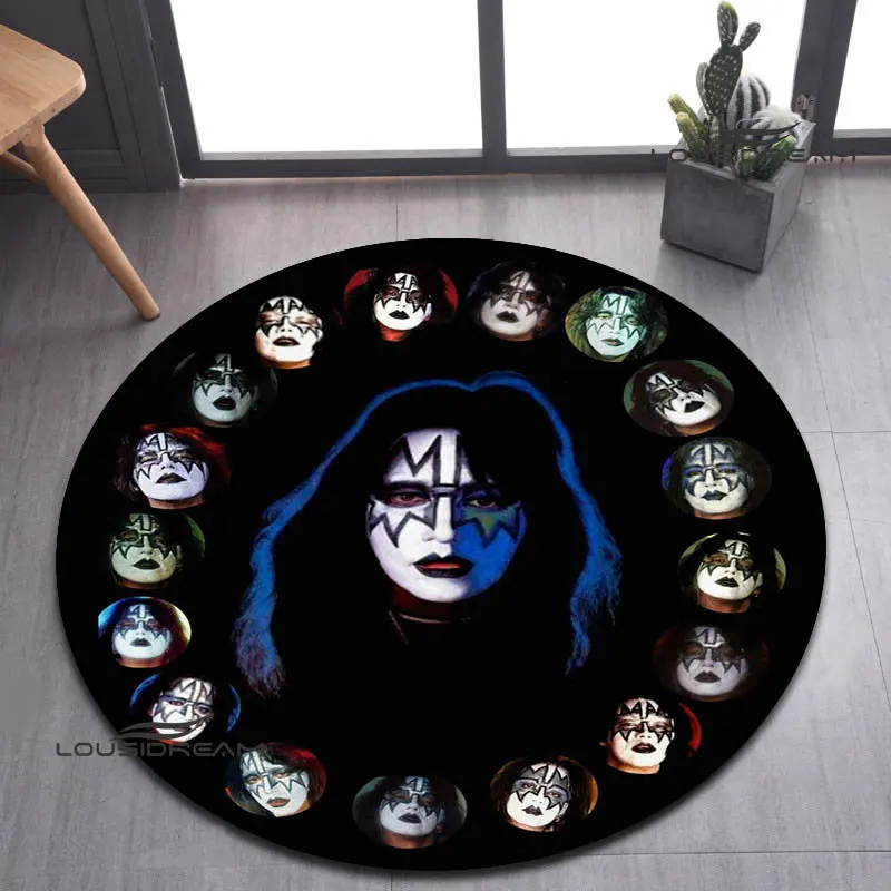 kiss band print round carpet children play carpet living room bedroom beautiful carpet non-slip doormat photography props gift