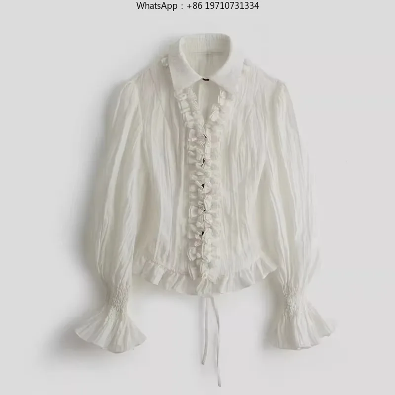 Women Gothic Punk Blouse Long Sleeve Slim Ruffles Y2K Streetwear Grunge White Spring Top