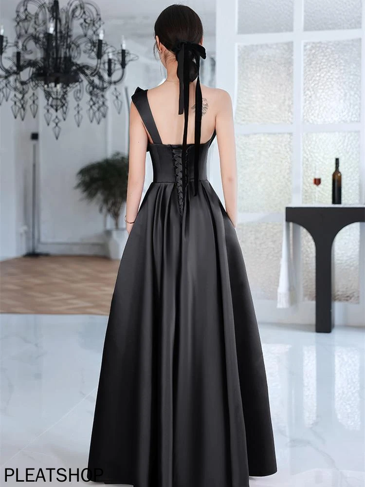 Elegant Temperament Prom Dresses Bow Draped One-Shoulder Strapless Cross Lace Up Graduation Dress Trendy Party Evening Dresses