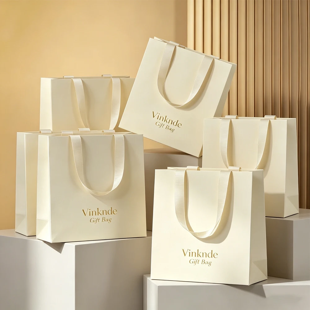 

24Pcs/Lot Personalized Logo Jewelry Packaging Paper Handle Tote Bags Cosmetic Perfume Earrings Organizer Shopping Gift Handbags