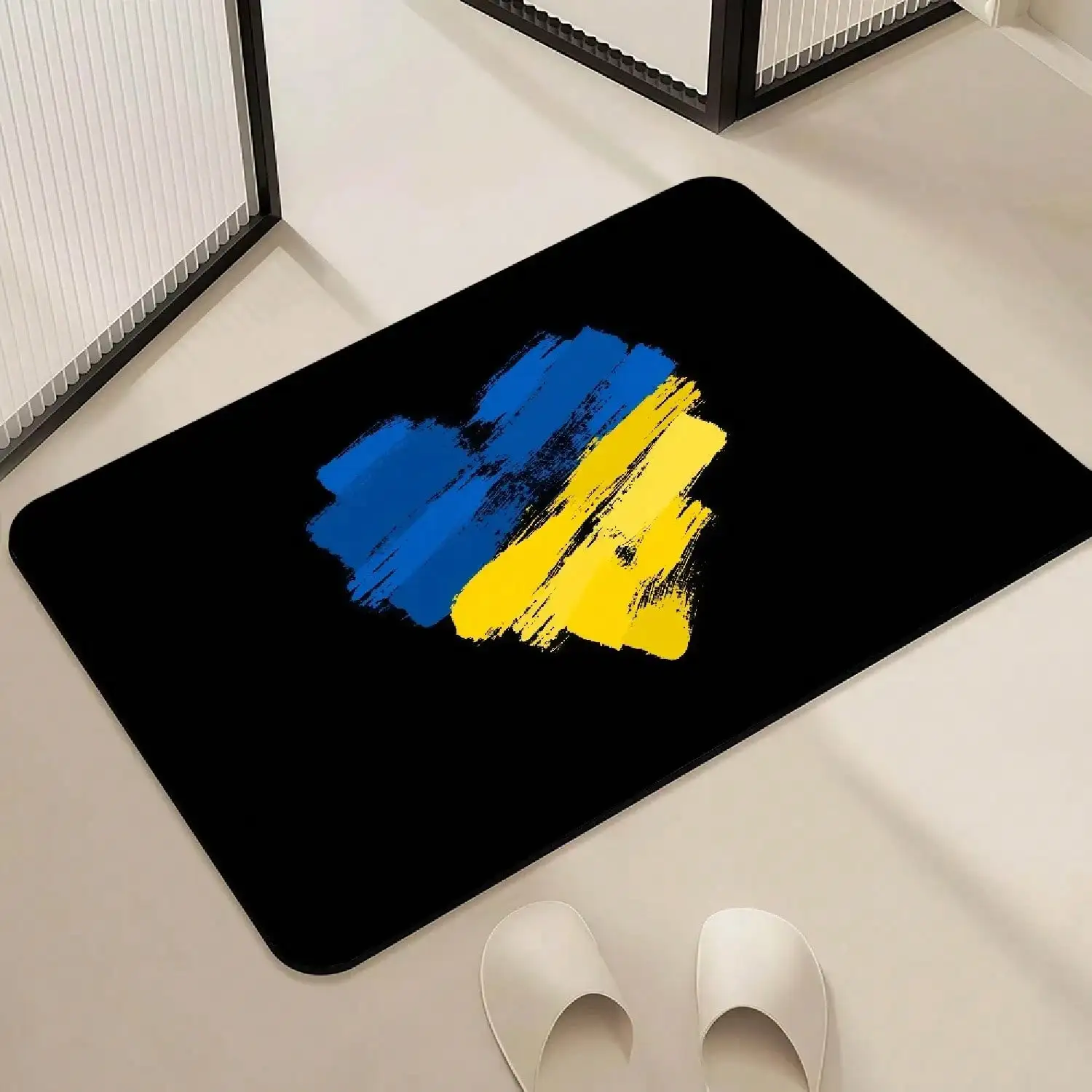 Blue Yellow Heart Door Mat - Abstract Brushstroke Rug, Non-Slip Entrance Mat for Home, Patriotic Decor, Multiple Sizes