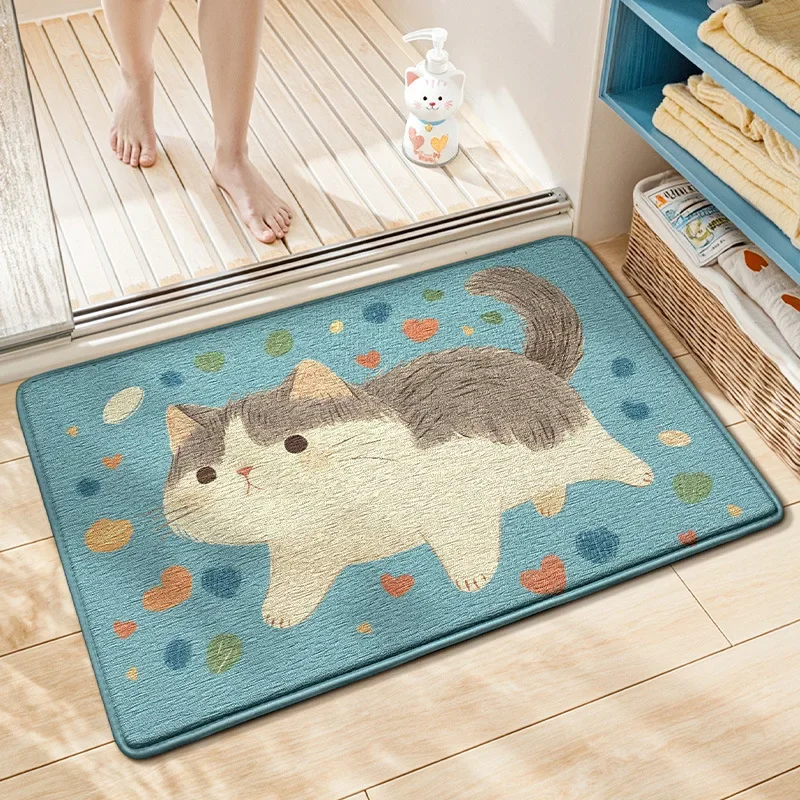 VIKAMA – paillasson chaton Adorable de dessin animé, confortable, anti-bruit, pour couloir d'entrée, salle de bain, décoration de maison