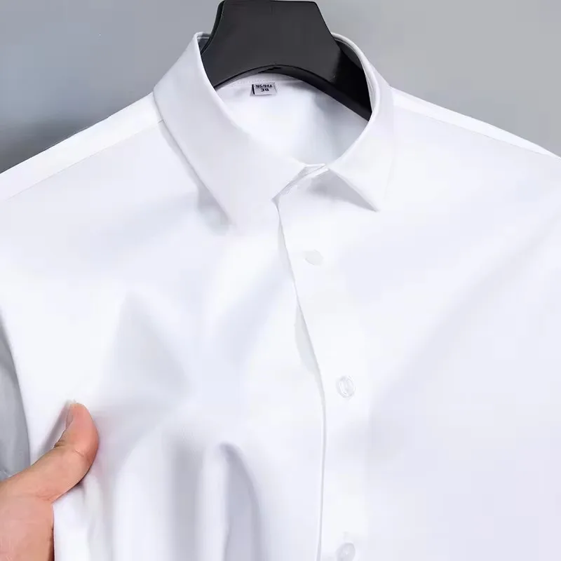 Classic White Shirt Men's Long Sleeved Casual 6XL Non Iron Men's Long Sleeved Shirt Business Anti Wrinkle Solid Color No Pocket