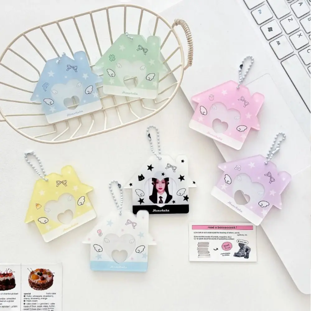 الإبداعية 1 بوصة حامل بطاقة الصور الاكريليك شكل منزل المعبود حامل صور Kawaii هدية سلاسل المفاتيح