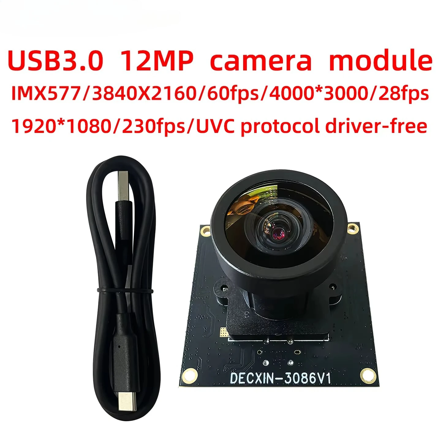 12MP USB3.0 camera 4K/60fps industrial module IMX577 chip 1080P/230fps video conferencing UVC protocol