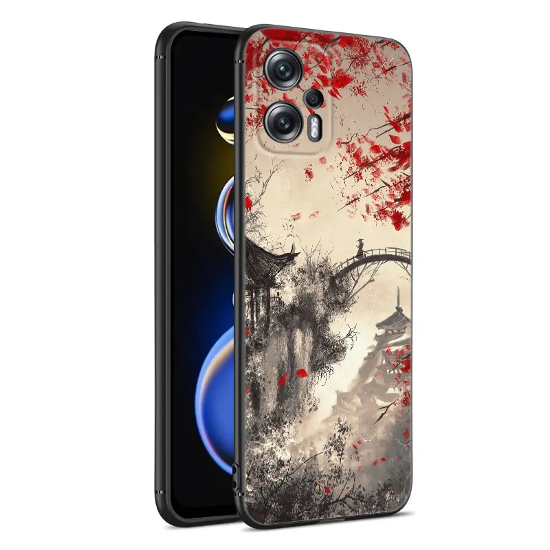 Japanese Style Art Ukiyo-e Black Silicone Phone Case For Xiaomi POCO X3 X4 NFC F4 GT F5 F6 M4 M6 X5 X6 NEO Pro 5G M5