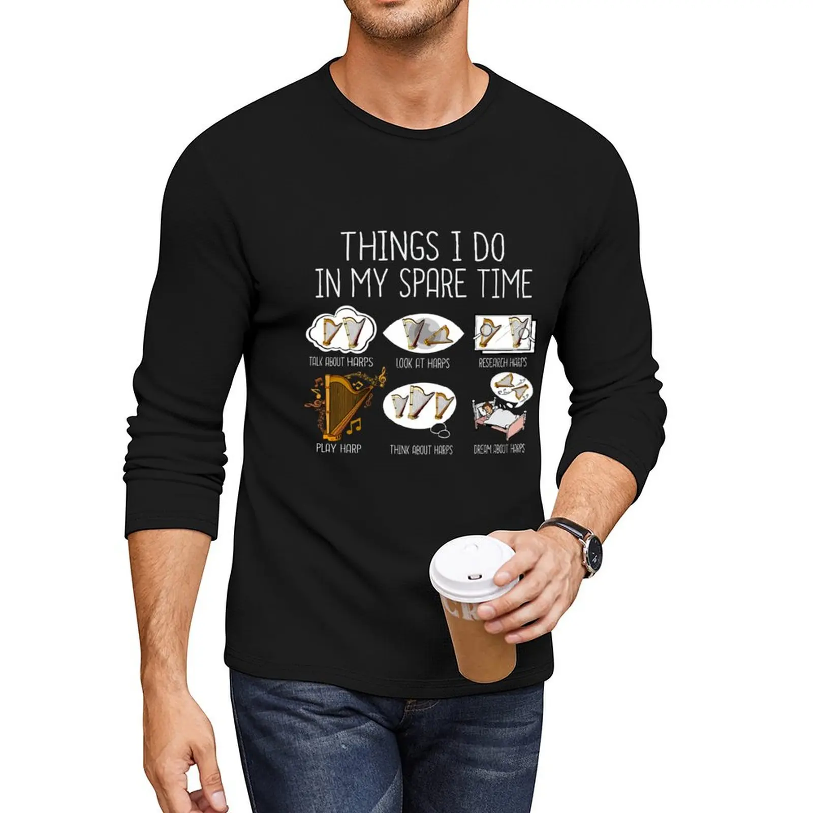 

Funny Harp Player Gift Harpist Music Harp Long T-Shirt shirts graphic tees Blouse mens white t shirts
