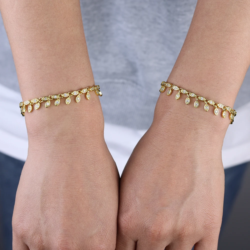 Luxury Size 17cm Geometric Marquise Charm Tennis Bracelet for Women Gold Color Fashion Jewelry for Gift Wedding Dailywear Party