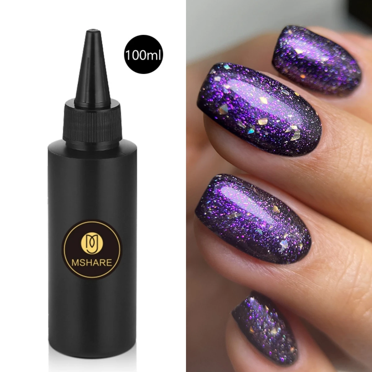 MSHARE 100ml Flakes Glitter Top Coat Gel Polish Chameleon Nail Gels Purple Shiny Sequins Soak Off UV LED Nail Art