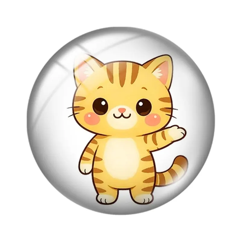 Kawaii Yellow Cat 12/18/20/25mm glass cabochon  bracelet pendant rings for jewelry demo earrings back Making findings