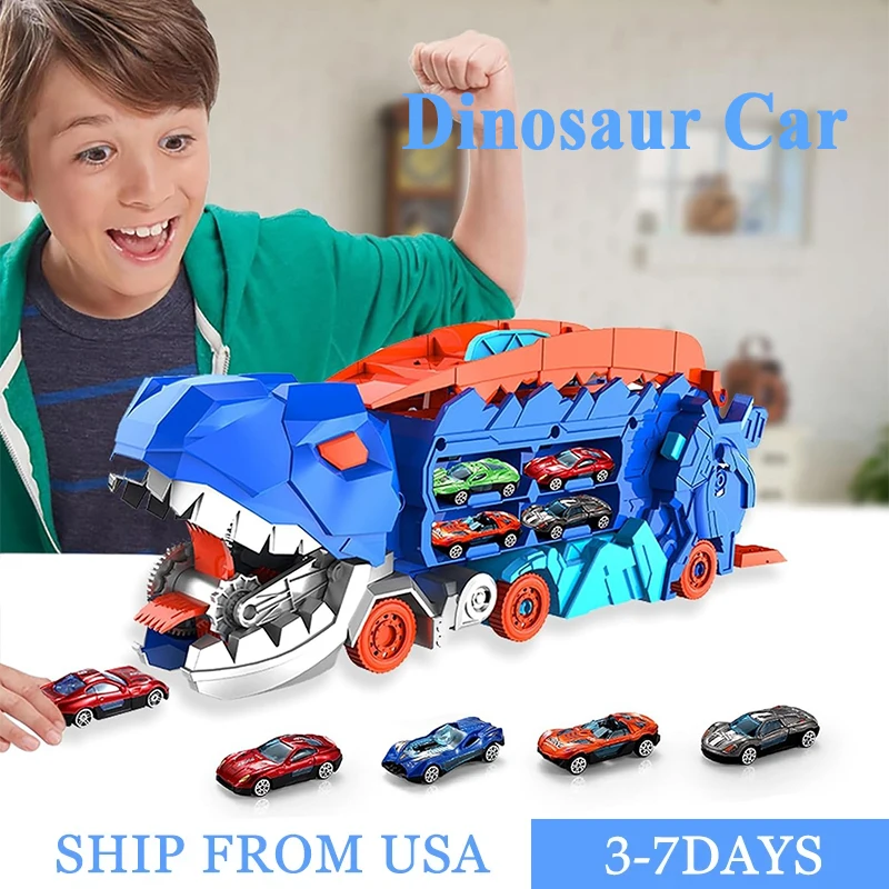 

Dinosaur Car Track Toys With 12 Pull Back Car For Boys Deformation Foldable Race Track Ejection Birthday Christmas Toys Gifts