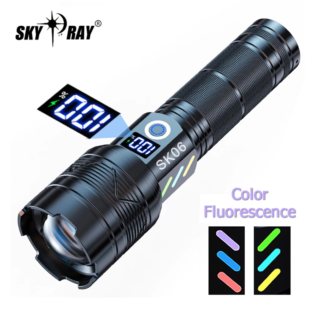 SKYRAY SK06 High Power Flashlight 1000LM Rechargeable LED Zoom Torch with 26650 3000mAh Battery for Outdoor Camping Fishing