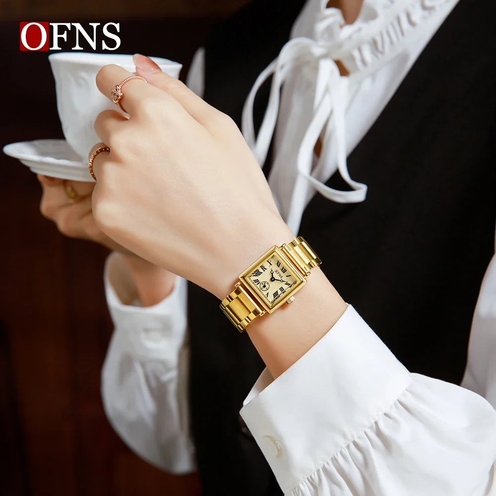 OFNS brand 1503 New Niche Square Dial Fashionable And Simple Roman Scale light luxury Waterproof Women's Quartz Watch 2024