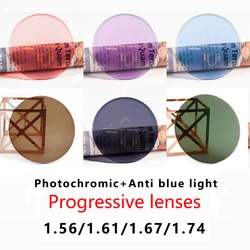 Lentes multifocales progresivas fotocromáticas para hombre y mujer, lentes graduadas ópticas antiluz azul, 1,56/1,61/1,67 1,74